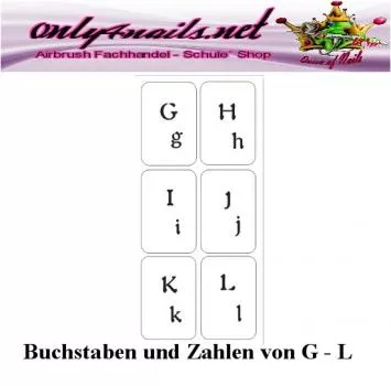 Buchstaben und Zahlen von G - L 6er Karte