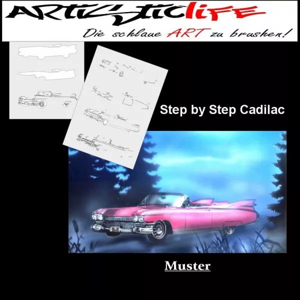 Airbrush Schablone Cadillac Step by Step Gr M