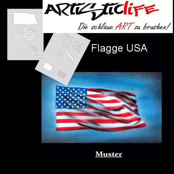 Airbrush Schablone Flagge USA Step by Step Gr M