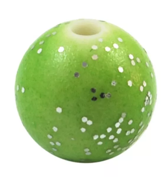 Acryl Perle rund, grün mit Glitter