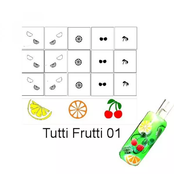 Nailart Schablone 15er Karte Tutti Frutti 01