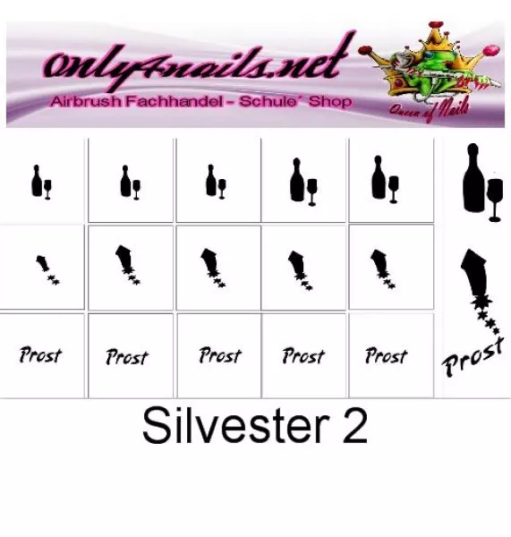 Nailart Schablone 15er Karte Silvester 2