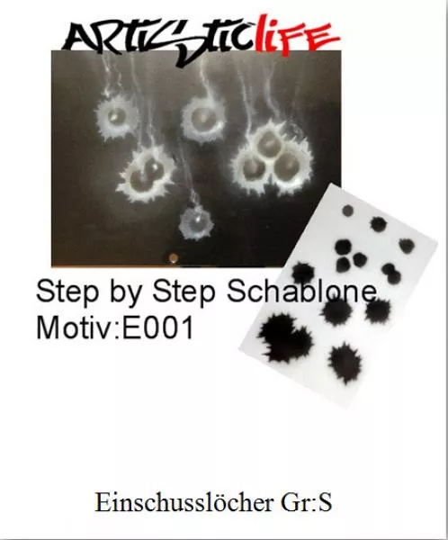 Airbrush Step by Step A4 Schablone Einschusslöcher