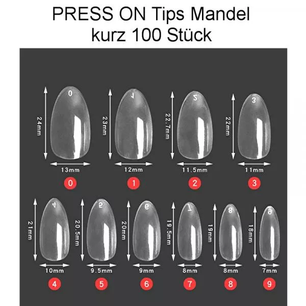 PRESS ON Tips Mandel kurz 100 Stück